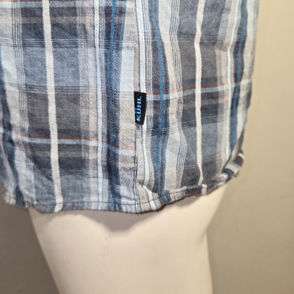 Kuhl Button Up Shirt Blue Plaid Linen Tapered Fit Pockets Outdoor Hiking - Picture 5 of 7